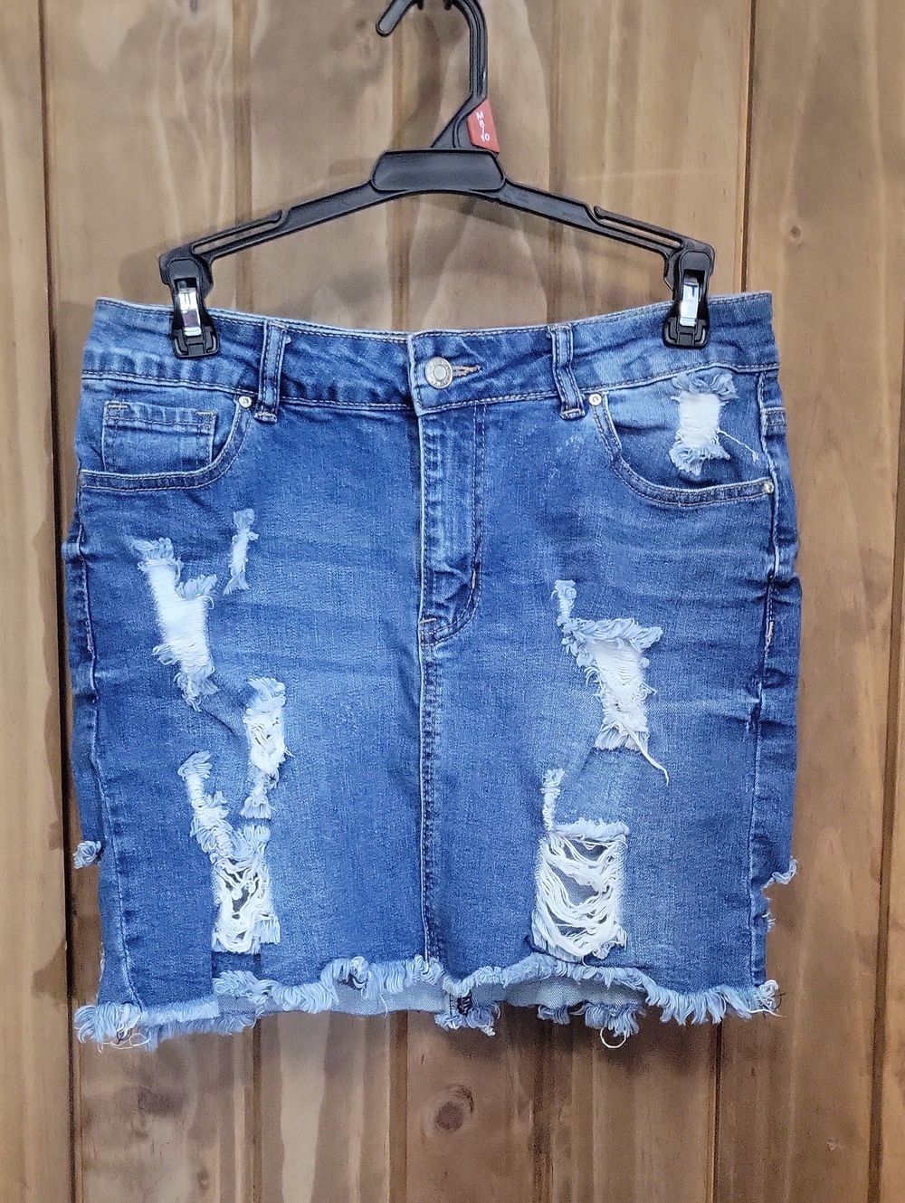 Blue Distressed Denim Mini Skirt
